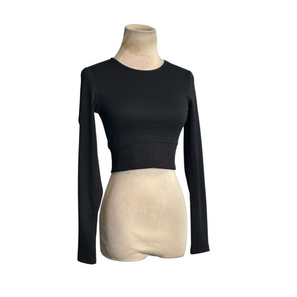 H&M divided black ribbed long sleeves fitted knit top size S - Picture 9 of 9